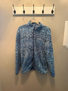 Quiksilver Blue Patterned Full-Zip Teddy Fleece Jacket - Women's